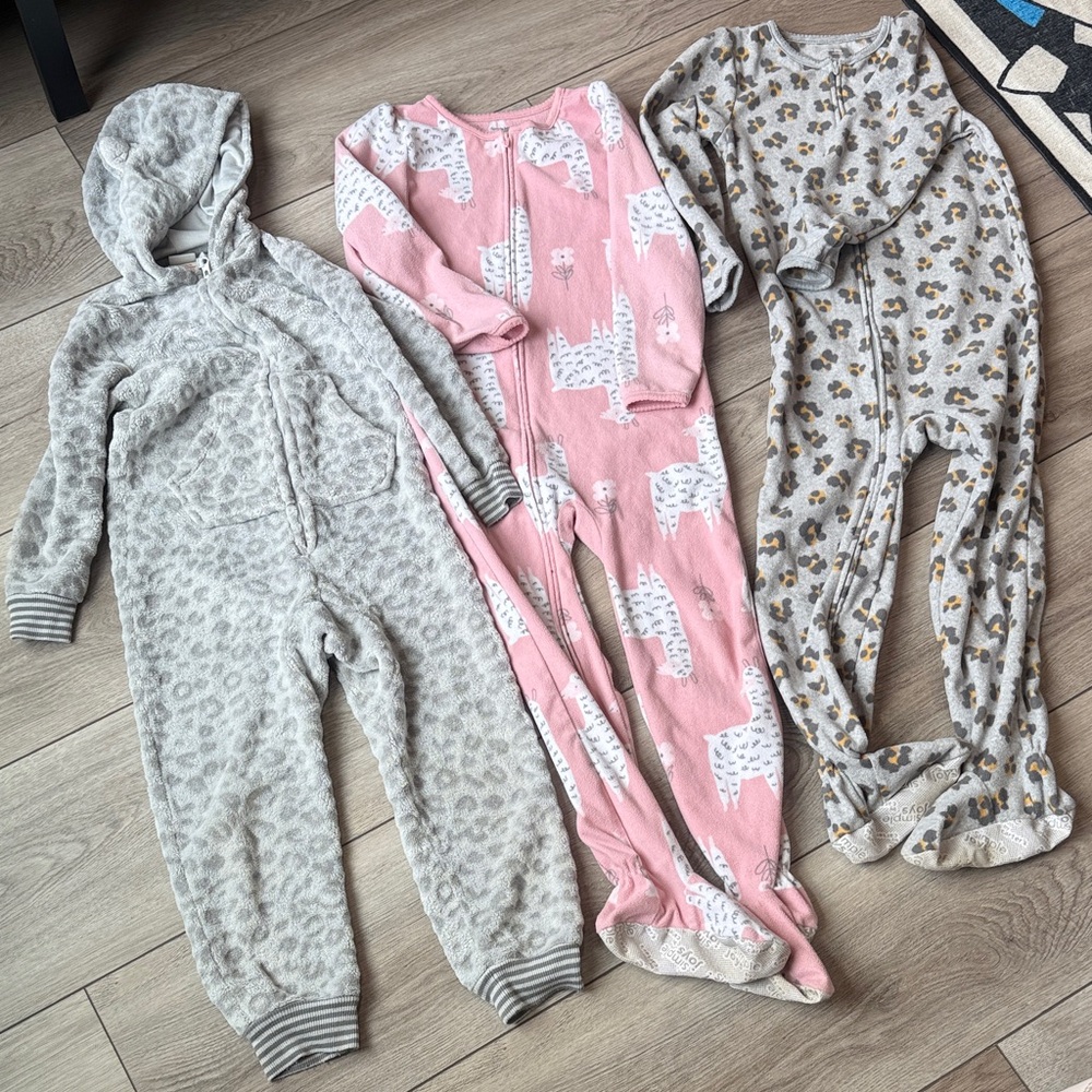 Set of Three Kids' Animal Print onsie fleece Pajamas